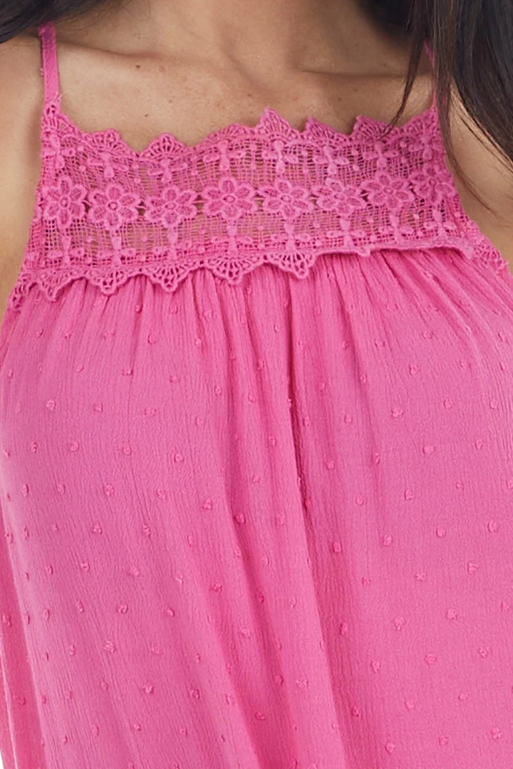 Staccato Hot Pink Swiss Dot Tank Top With Floral Crocheted Lace Neck 17 Staccato Hot Pink Swiss Dot Tank Top With Floral Crocheted Lace Neck