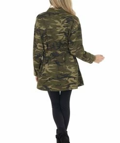 Jodifl Olive Camo Print Long Sleeve Cargo Jacket With Tie Waist Outerwear