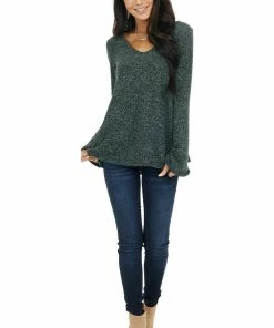 143 Story Dark Green Long Sleeve Top With Silver Thread Details