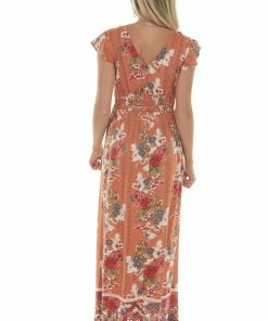 Nostalgia Ginger Floral Print Smocked Waist Maxi Dress