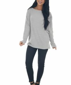 143 Story Dove Grey Waffle Knit Dolman Lace Sleeve Top
