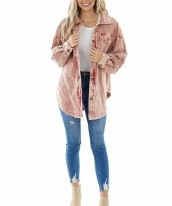 BiBi Tops Rust Washed Corduroy Oversized Shacket