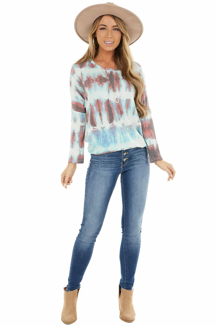 Lime 'N' Chili Tops Rust And Jade Tie Dye Long Sleeve Knit Top 17 Lime 'N' Chili Tops Rust And Jade Tie Dye Long Sleeve Knit Top