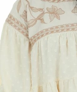 Entro Rich Champagne Embroidered Yoke Swiss Dot Top Tops