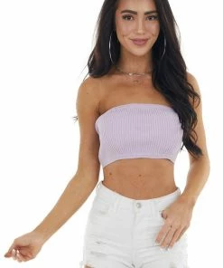 LE LIS Lavender Ribbed Knit Strapless Bandeau