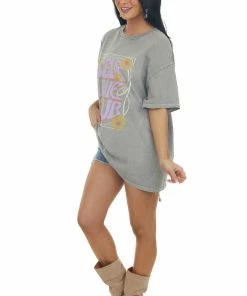 Sweet Claire Ash Washed 'Self Love Club' Oversized Tee Tops