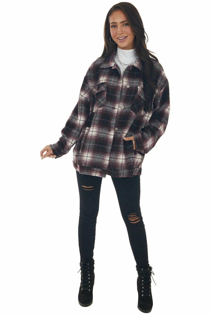 143 Story Mahogany Plaid Soft Button Up Shirt Jacket 17 143 Story Mahogany Plaid Soft Button Up Shirt Jacket