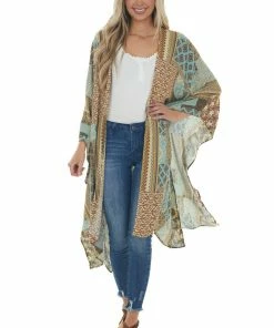 Easel Kimonos Powder Blue Abstract Multicolor Loose Flowy Kimono