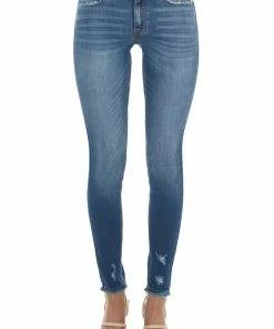 KanCan Medium Wash Distressed Mid Rise Skinny Jeans