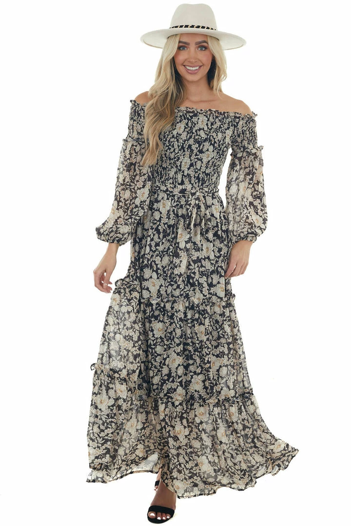 Flying Tomato Black Floral Print Off Shoulder Maxi Dress Dresses 11 Flying Tomato Black Floral Print Off Shoulder Maxi Dress Dresses