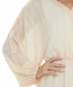 Peach Love Peach Gingham Swiss Dot Ruffle Short Dress