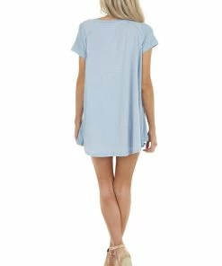 CY Fashion Powder Blue Short Sleeve Knit Top With Cornflower Contrast Tops 28 CY Fashion Powder Blue Short Sleeve Knit Top With Cornflower Contrast Tops