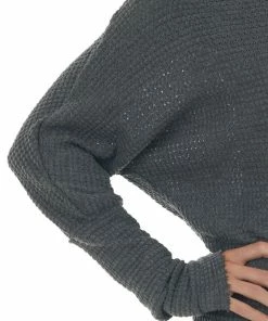 First Love Graphite Waffle Knit Boat Neck Long Cuff Top