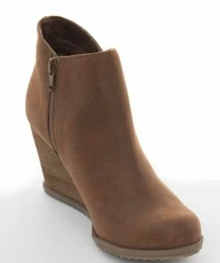 Brand Headquarters Shoes Sepia Wedge Heel Booties With Zipper Detail