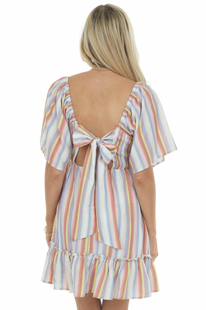 Jodifl Dresses Indigo Multicolor Striped Babydoll Mini Dress 11 Jodifl Dresses Indigo Multicolor Striped Babydoll Mini Dress