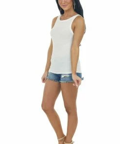 ZENANA Tops Ivory Ribbed Knit Fitted Tank Top