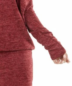 EG Fashion Maroon Long Sleeve Tunic Dress With Long Banded Hem Dresses