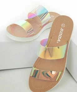 FORTUNE DYNAMIC Nude Faux Leather And Iridescent Strap Sandals