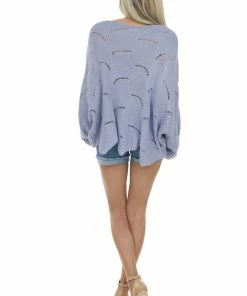 Easel Dusty Blue Scalloped Pointelle Light Sweater 33 Easel Dusty Blue Scalloped Pointelle Light Sweater