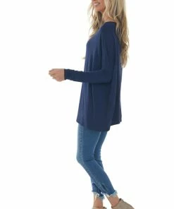 FSL APPAREL Navy Long Sleeve Stretchy Knit Top With Boat Neckline 32 FSL APPAREL Navy Long Sleeve Stretchy Knit Top With Boat Neckline