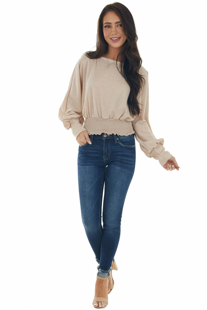 143 Story Tops Champagne Glitter Smocked Waist Boat Neck Top 14 143 Story Tops Champagne Glitter Smocked Waist Boat Neck Top