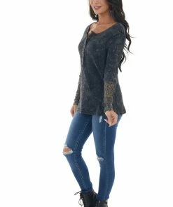 BiBi Black And Charcoal Thermal Knit Long Sleeve Top Tops 15 BiBi Black And Charcoal Thermal Knit Long Sleeve Top Tops