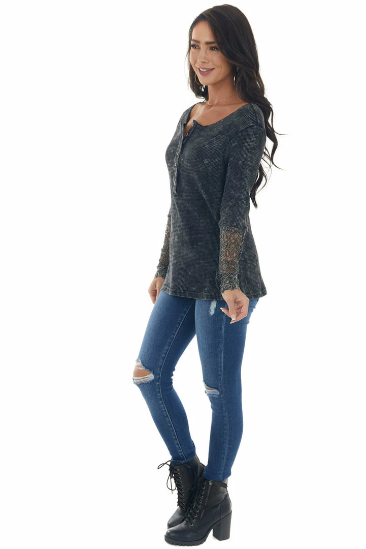 BiBi Black And Charcoal Thermal Knit Long Sleeve Top Tops 8 BiBi Black And Charcoal Thermal Knit Long Sleeve Top Tops