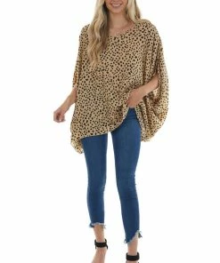 Now N Forever Beige Cheetah Print Woven Poncho Top Tops