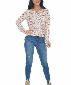 Staccato Blush Floral Print Notch Neck Ribbed Knit Top 30 Staccato Blush Floral Print Notch Neck Ribbed Knit Top