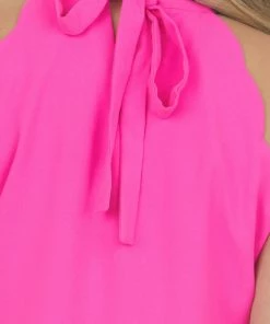 Vanilla Bay Neon Magenta Scalloped Halter Neck Tie Dress Dresses