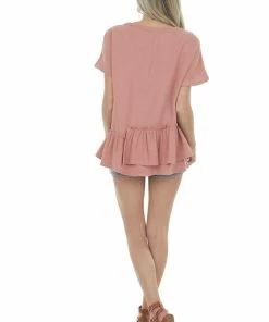 Wishlist Mauve Textured Woven Top With Asymmetrical Layered Peplum Tops