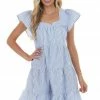 Ces Femme Dresses Dusty Blue Striped Babydoll Tiered Short Dress