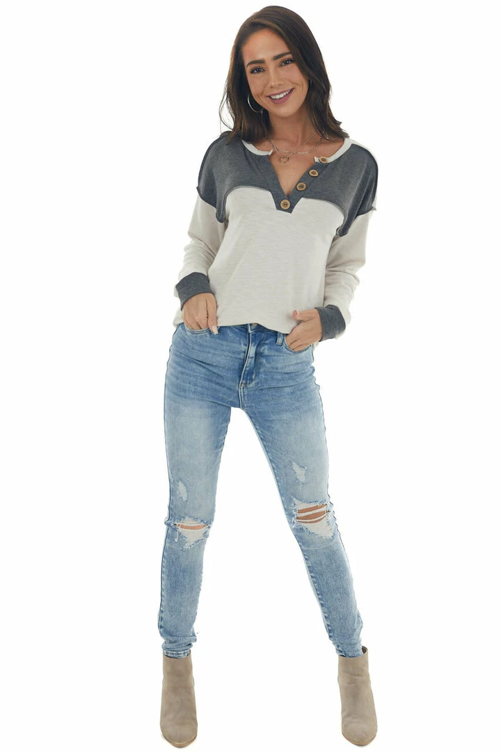 BiBi Charcoal And Cream Button Detailed Knit Top 9 BiBi Charcoal And Cream Button Detailed Knit Top