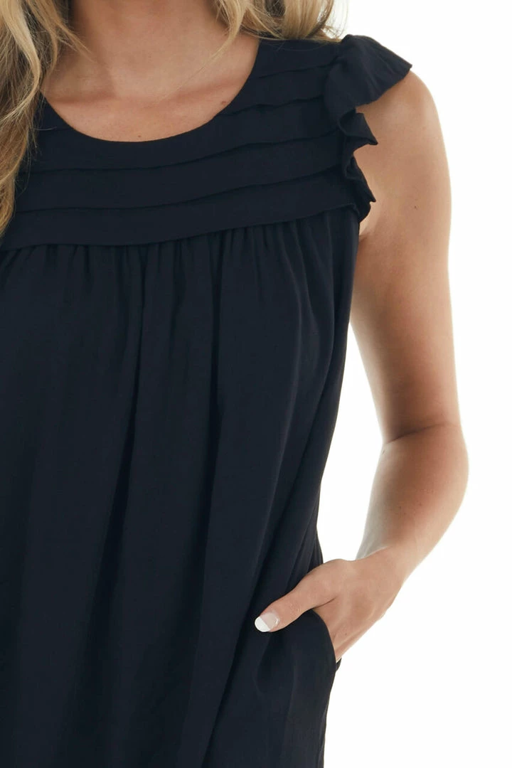 L Love Black Babydoll Pintuck Yoke Mini Woven Dress 8 L Love Black Babydoll Pintuck Yoke Mini Woven Dress