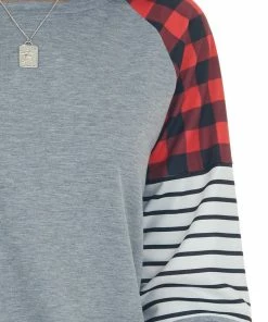 Shewin Heather Grey Knit Top With Multiprint Sleeves