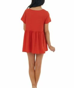 AND THE WHY Rust Short Sleeve Top With Lace Detail 13 AND THE WHY Rust Short Sleeve Top With Lace Detail