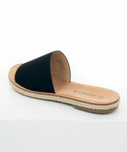 FORTUNE DYNAMIC Shoes Black Faux Leather Solid Strap Flat Sandals