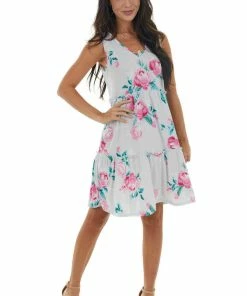 HEIMISH Pearl Floral Print Drop Waist Tiered Dress Dresses