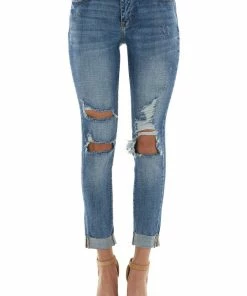 American Fit Bottoms Medium Mid Rise Relaxed Fit Distressed Jeans