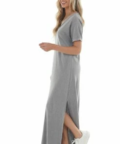 Peach Love Maxi Dresses Steel Short Sleeve V Neck Maxi Tee Shirt Dress 11 Peach Love Maxi Dresses Steel Short Sleeve V Neck Maxi Tee Shirt Dress