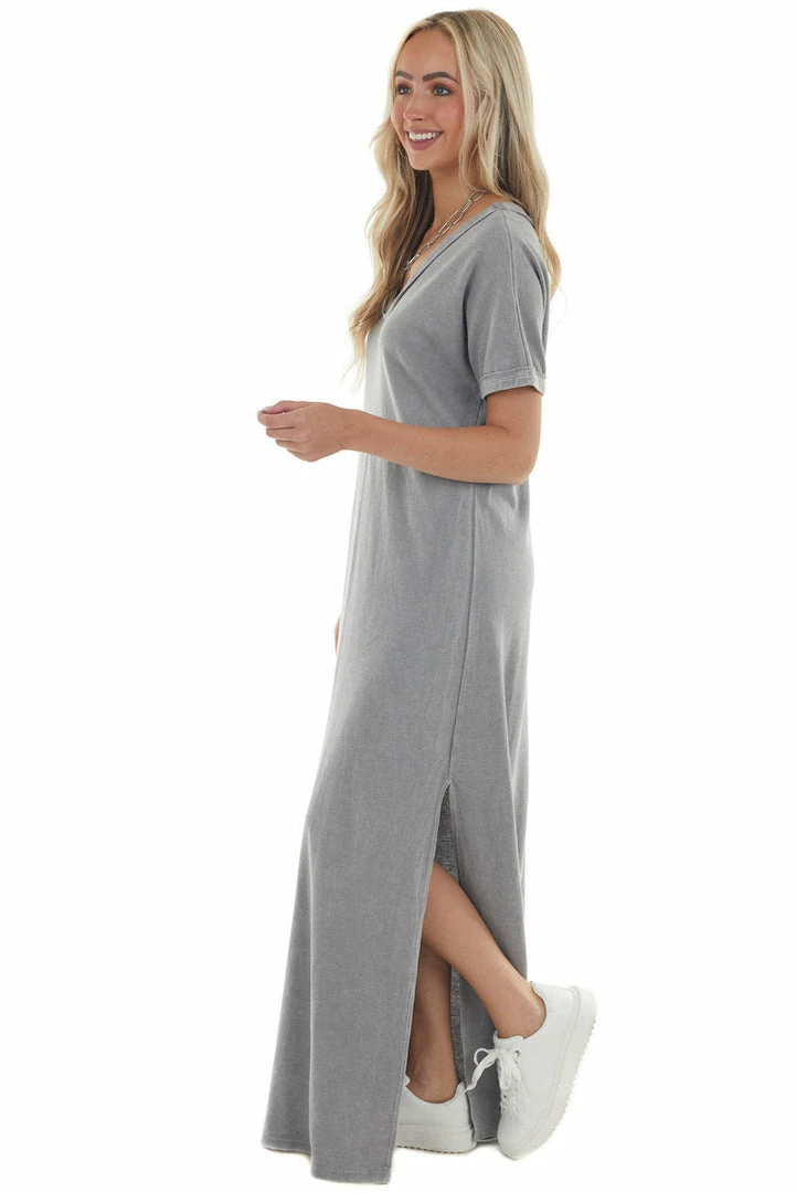 Peach Love Maxi Dresses Steel Short Sleeve V Neck Maxi Tee Shirt Dress 5 Peach Love Maxi Dresses Steel Short Sleeve V Neck Maxi Tee Shirt Dress