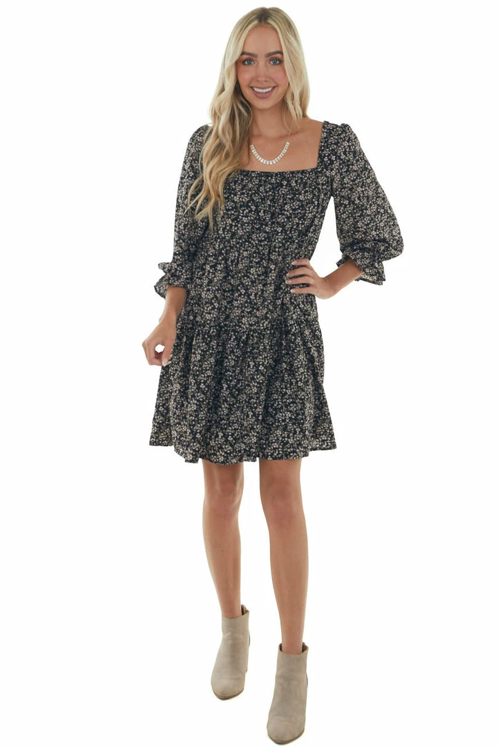 She + Sky Dresses Black Floral Square Neck Tiered Babydoll Dress 16 She + Sky Dresses Black Floral Square Neck Tiered Babydoll Dress