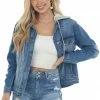 Risen Medium Wash Denim Jacket With Detachable Hood