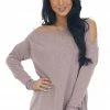 Fantastic Fawn Faded Mauve Melange Off The Shoulder Knit Top Tops