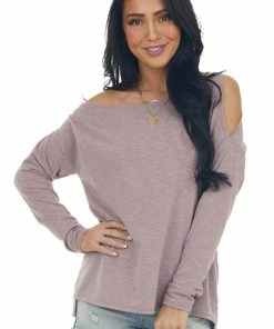 Fantastic Fawn Faded Mauve Melange Off The Shoulder Knit Top Tops