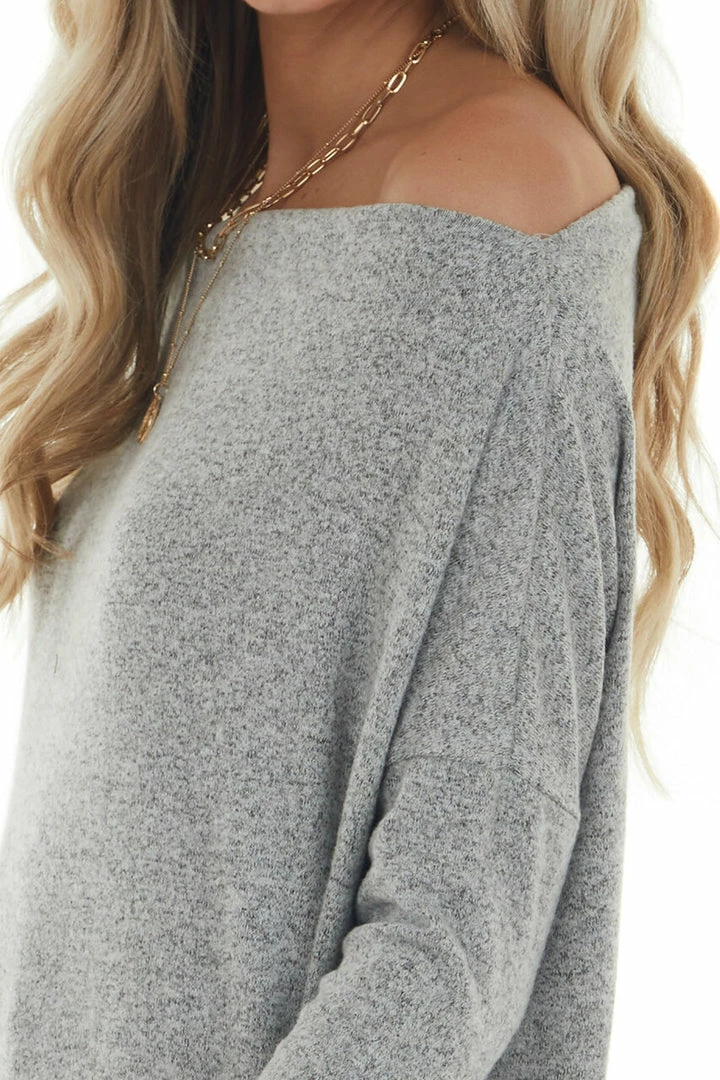 BiBi Tops Dove Grey Two Tone Off The Shoulder Long Sleeve Knit Top 17 BiBi Tops Dove Grey Two Tone Off The Shoulder Long Sleeve Knit Top
