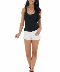 HYFVE Black Ribbed Knit Tank Top With Lace Details Tops