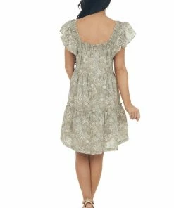 Ces Femme Peanut Floral Square Neck Tiered A Line Dress Dresses