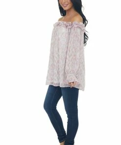 Jodifl Tops Carnation Watercolor Ruffle Off Shoulder Top