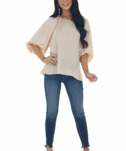 Umgee Tops Tea Rose Puff Sleeve Blouse With Side Slits